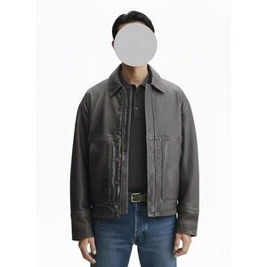 Japanese Distressed-Style Men’s Patch Pocket Boxy Cropped Leather Jacket sz L